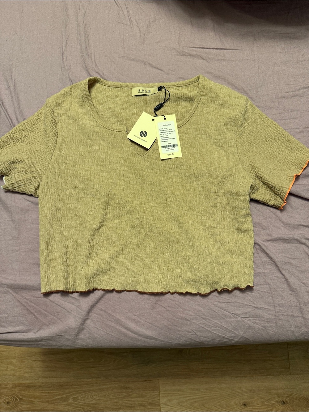 Tan Cropped Top Tee with Contrast Trim